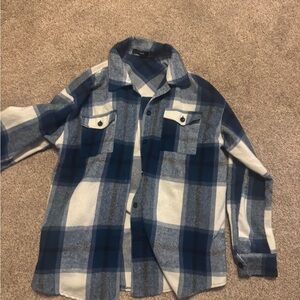 Plaid Kids Button-Down Shirt in Blue and White